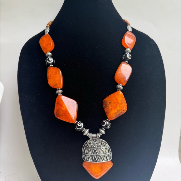 Orange  Denkays tribal necklace,statement necklace, African necklace - Picture 7 of 7